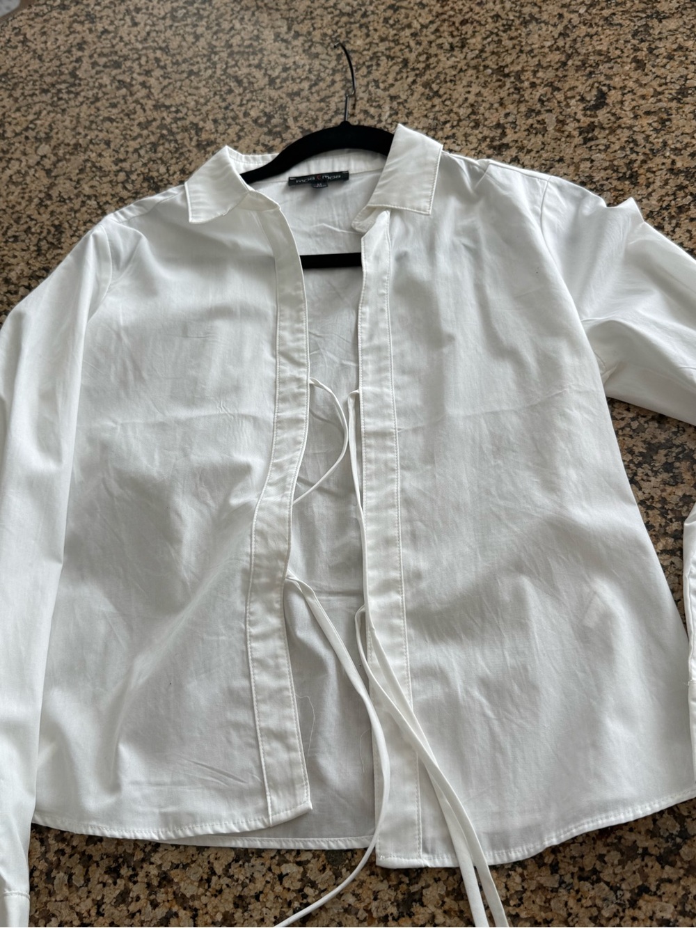 Moa Moa White Tie-Front Long Sleeve Shirt Dress